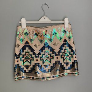 Express Sequin Aztec Skirt, M